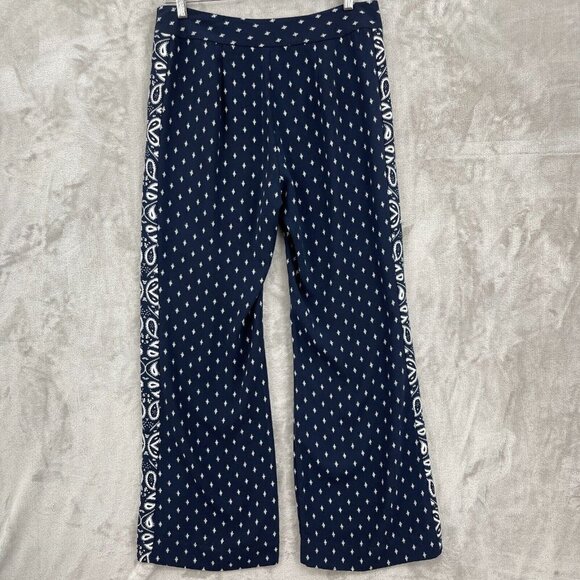 CAbi Track Star Navy White Bandana Print Wide Leg Casual Flowy Pants - Picture 5 of 13